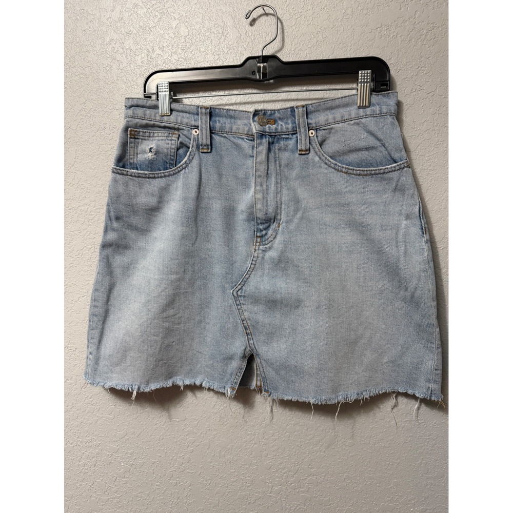 Madewell Denim Mini Skirt Light Wash Raw Hem 100% Cotton Size 29 Distressed